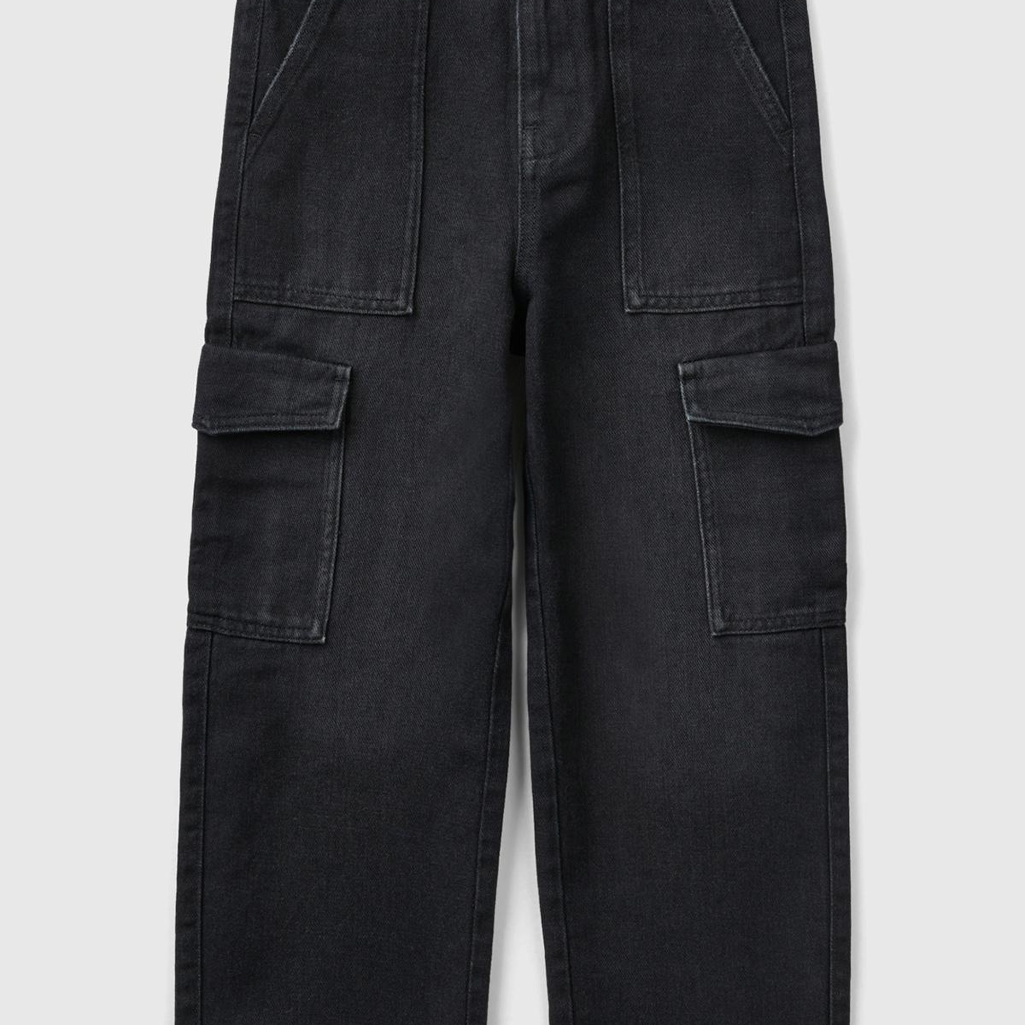 Kız Çocuk Siyah Kargo Cepli Denim Pantolon