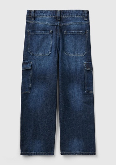  Kız Çocuk Denim Kargo Cepli Denim Pantolon