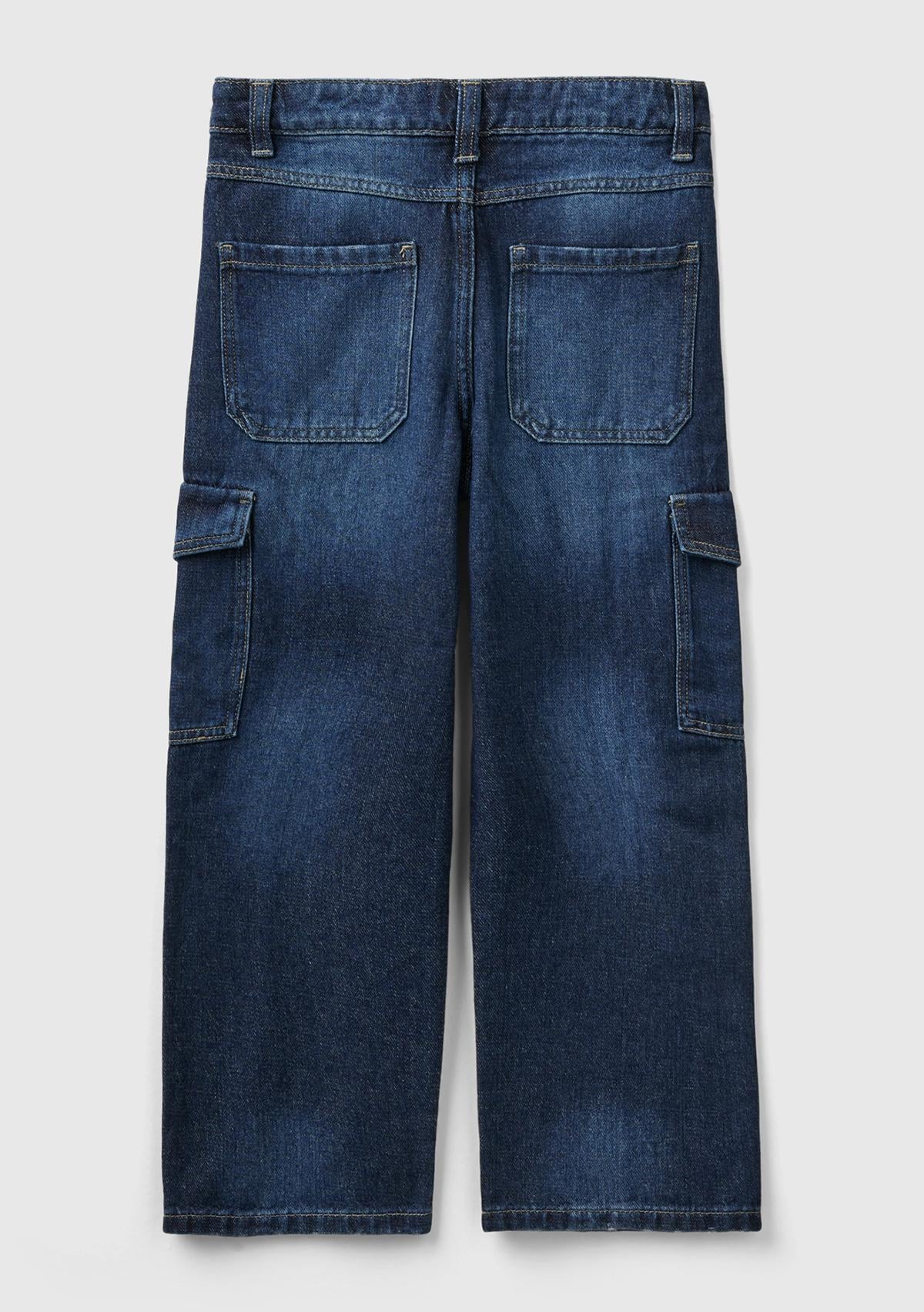  Kız Çocuk Denim Kargo Cepli Denim Pantolon