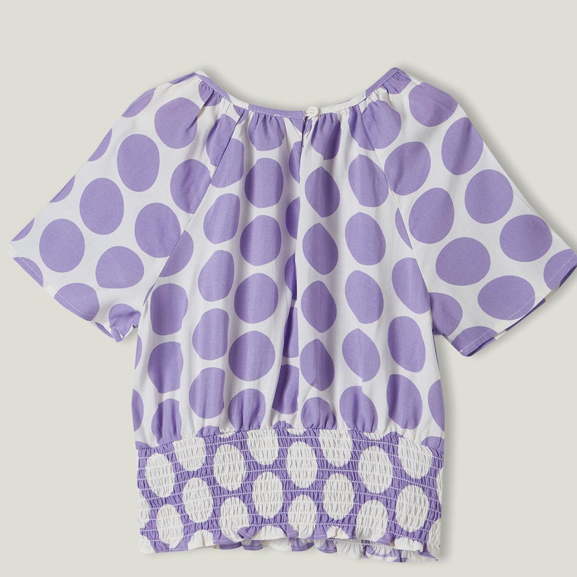 Kız Çocuk Lila Beli Lastikli Puantiye Desenli Bluz