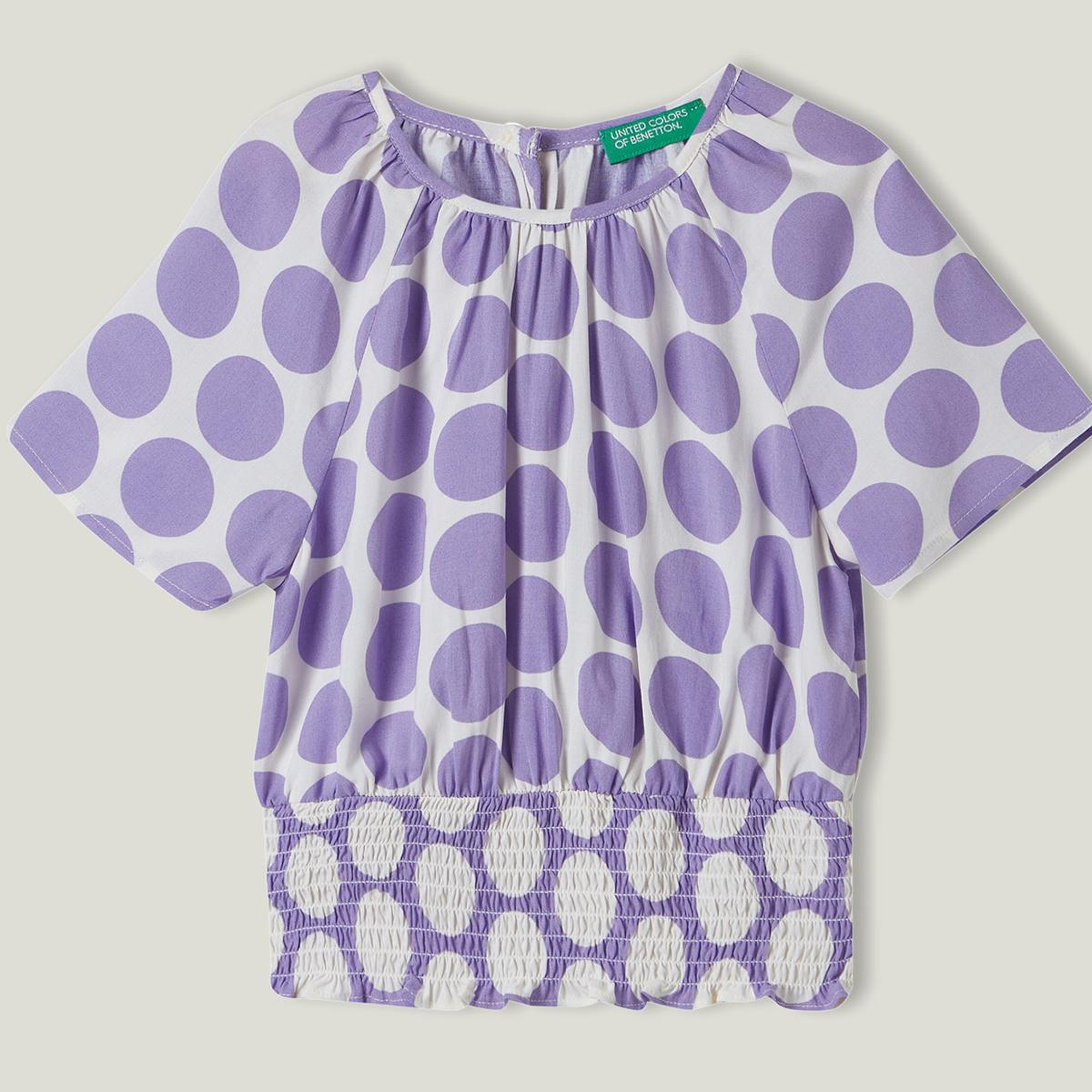 Kız Çocuk Lila Beli Lastikli Puantiye Desenli Bluz