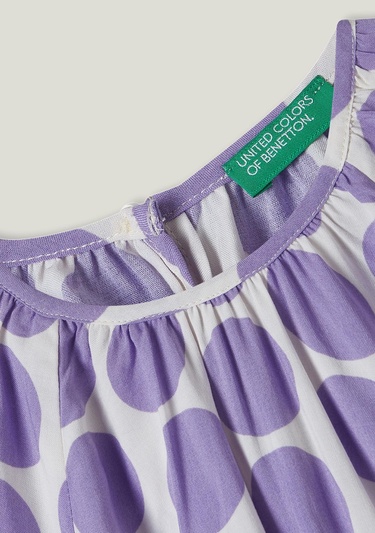  Kız Çocuk Lila Beli Lastikli Puantiye Desenli Bluz