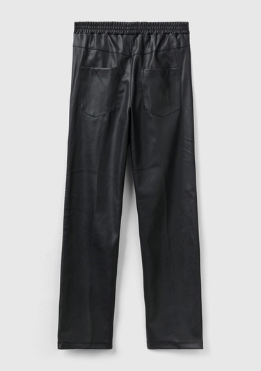  Kız Çocuk Siyah Suni Deri Beli Lastikli Pantolon