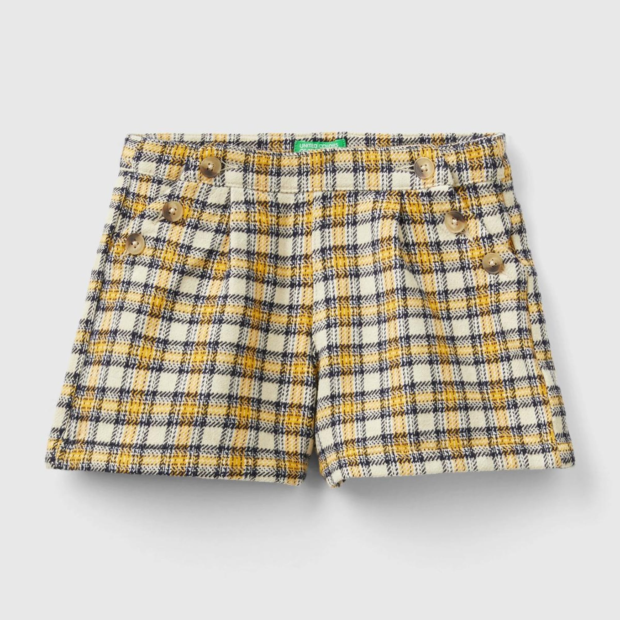 Kız Çocuk Sarı Mix Ekoseli Mini Şort
