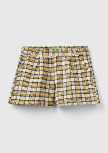  Kız Çocuk Sarı Mix Ekoseli Mini Şort