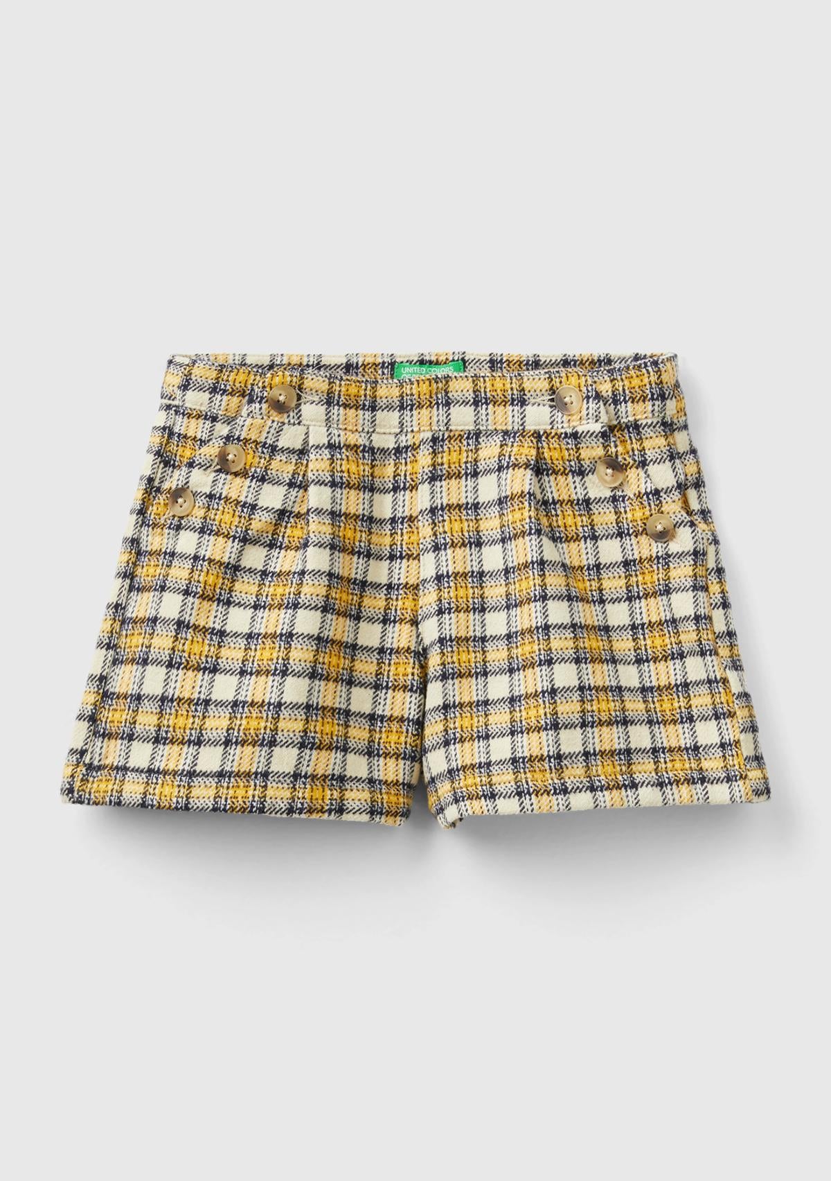  Kız Çocuk Sarı Mix Ekoseli Mini Şort