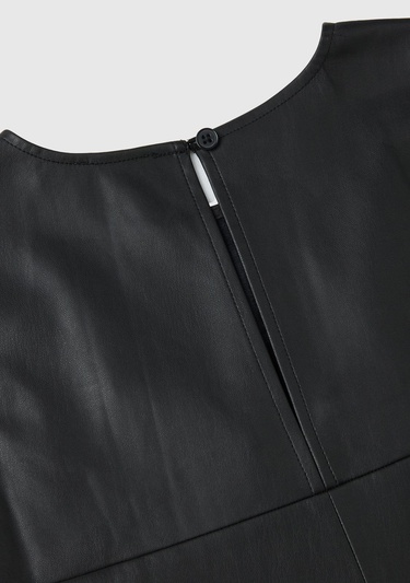  Kız Çocuk Siyah Suni Deri Mini Elbise