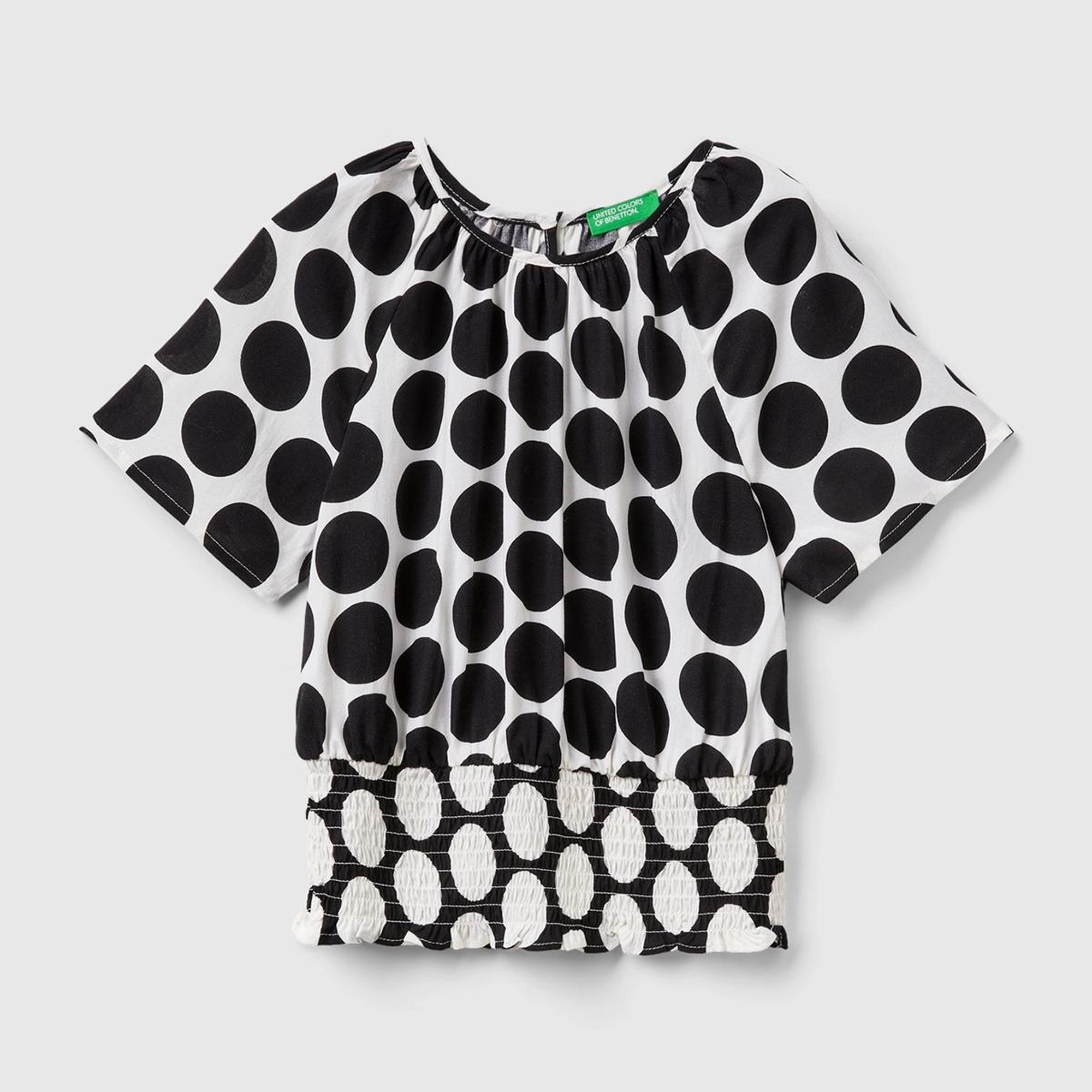 Kız Çocuk Siyah Beli Lastikli Puantiye Desenli Bluz