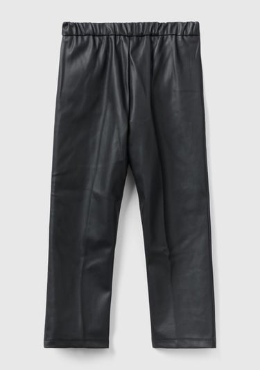  Kız Çocuk Siyah Beli Lastikli Suni Deri Pantolon