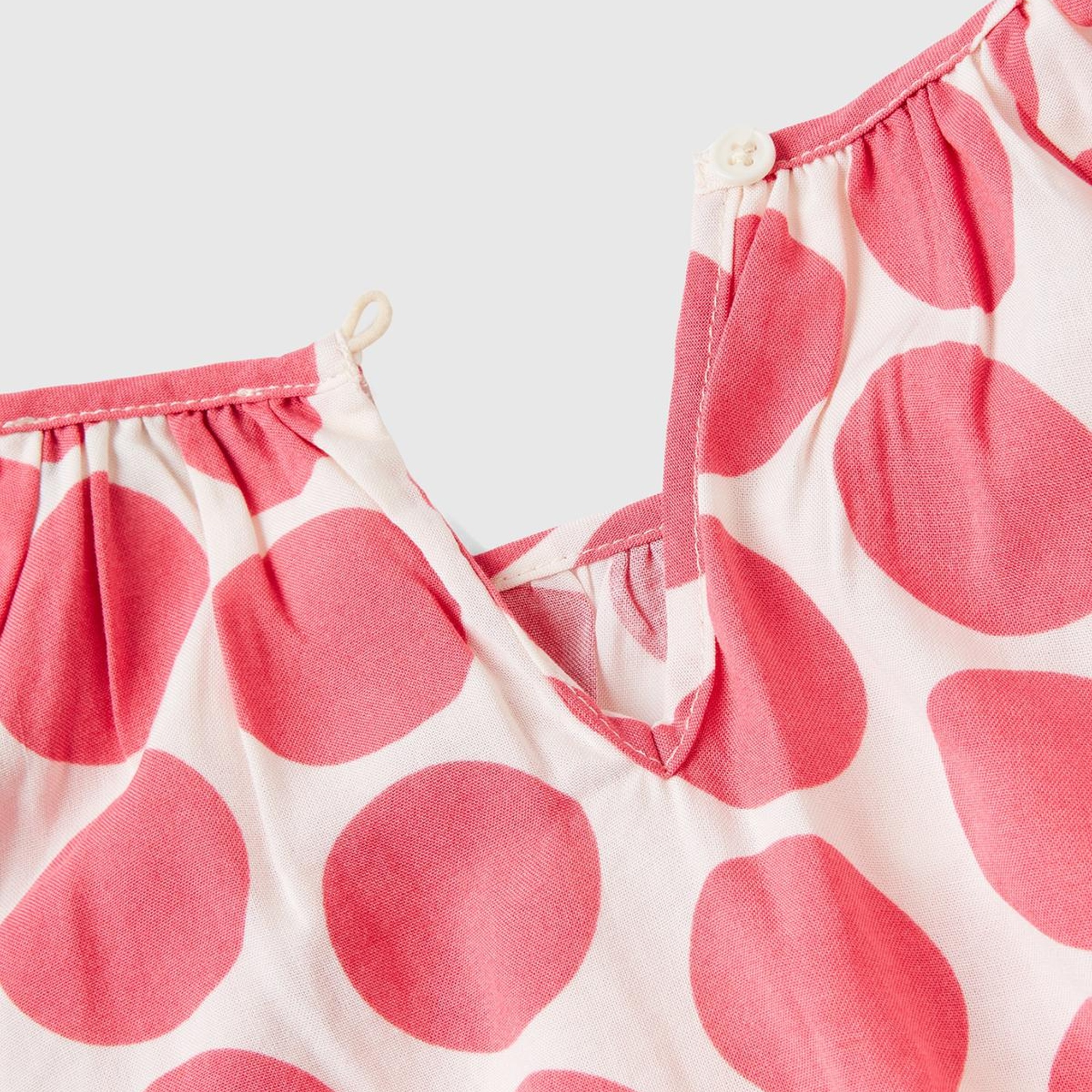 Kız Çocuk Pembe Beli Lastikli Puantiye Desenli Bluz