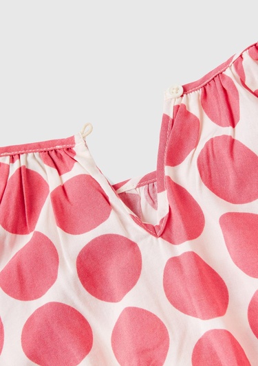  Kız Çocuk Pembe Beli Lastikli Puantiye Desenli Bluz