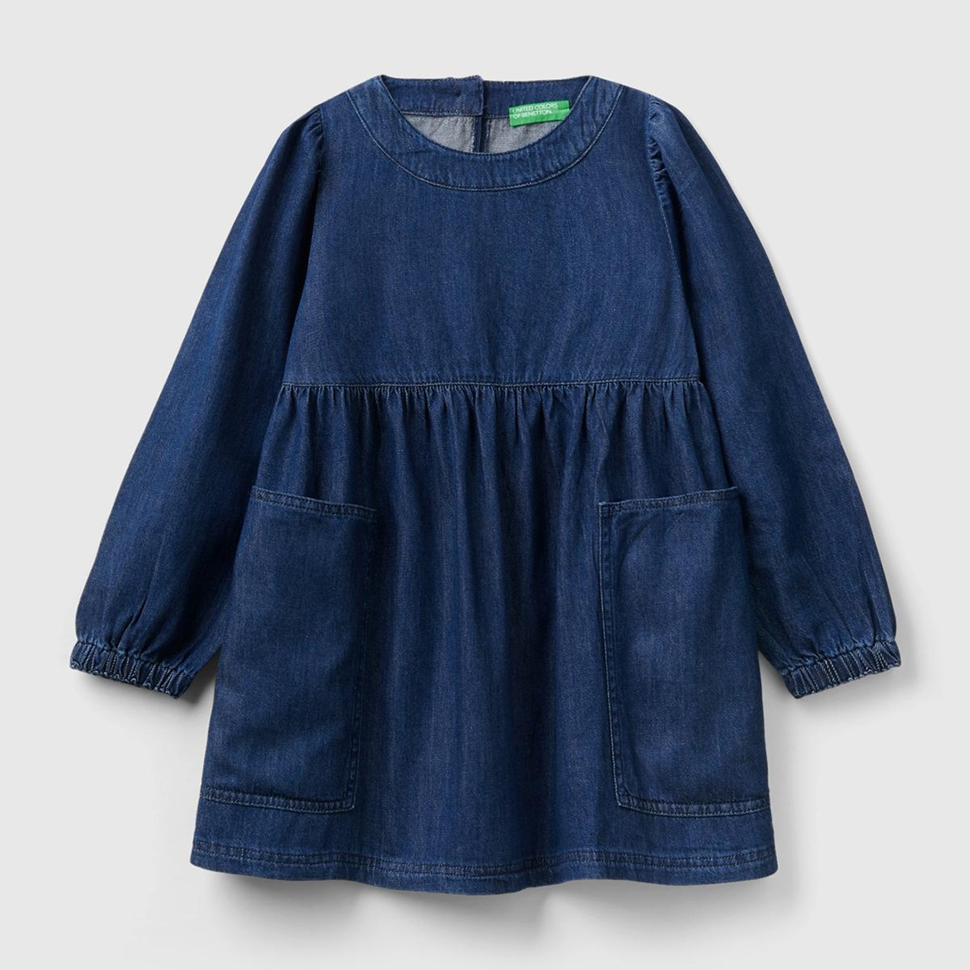 Kız Çocuk Denim Balon Kollu Volanlı Denim Elbise