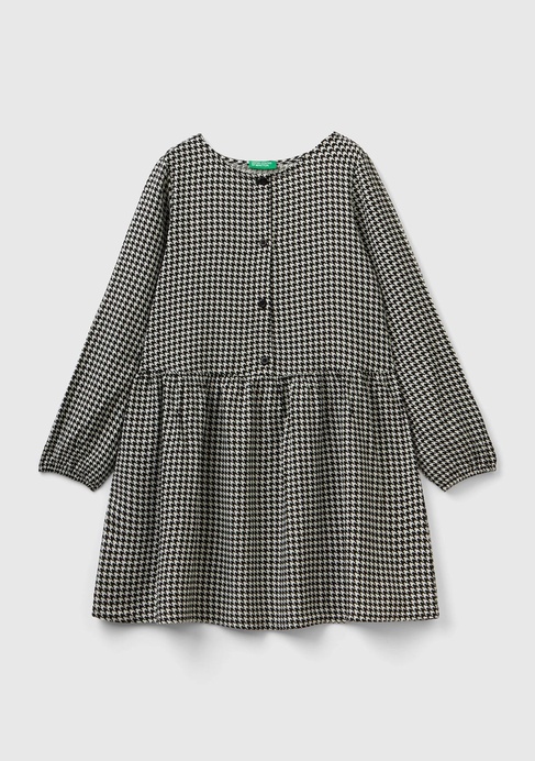  Kız Çocuk Siyah Düğmeli Tamamı Mikro Desenli Volanlı Elbise