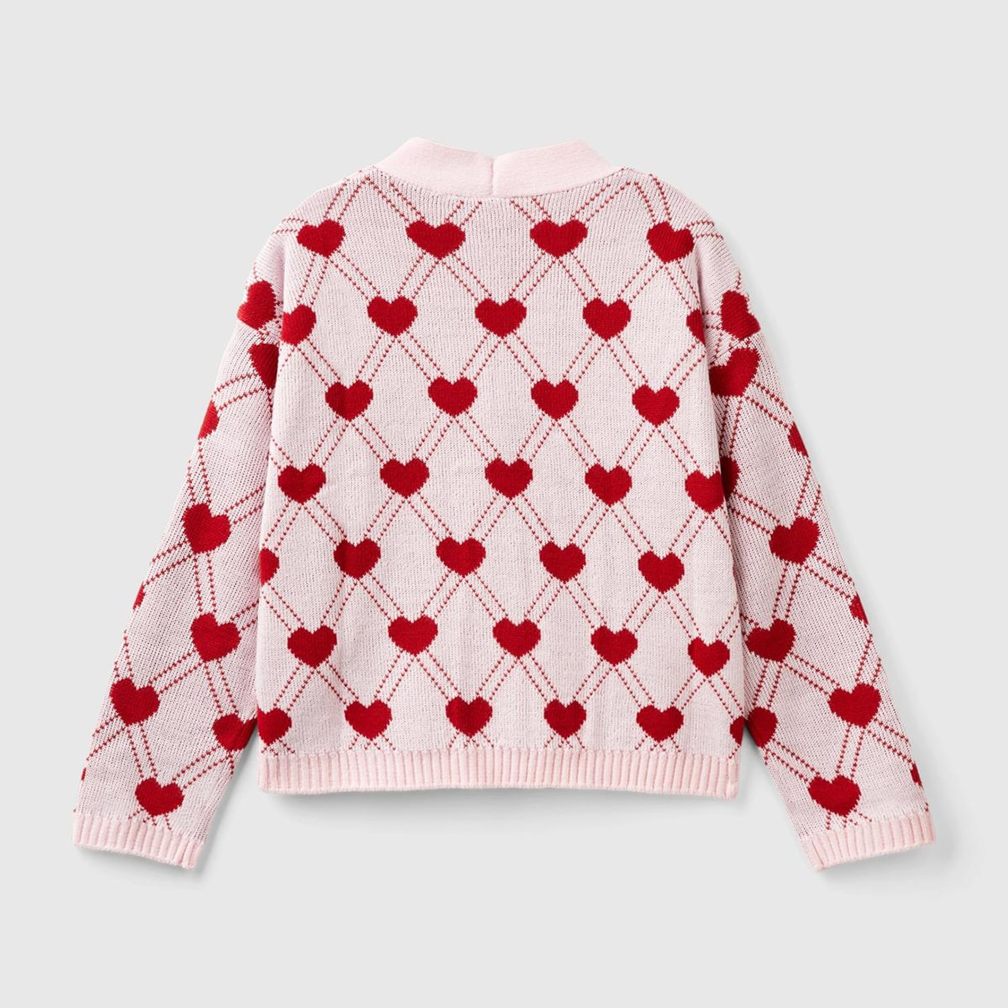 Kız Çocuk Açık Pembe Tamamı Kalp Desenli 4 Düğmeli V Yaka Hırka