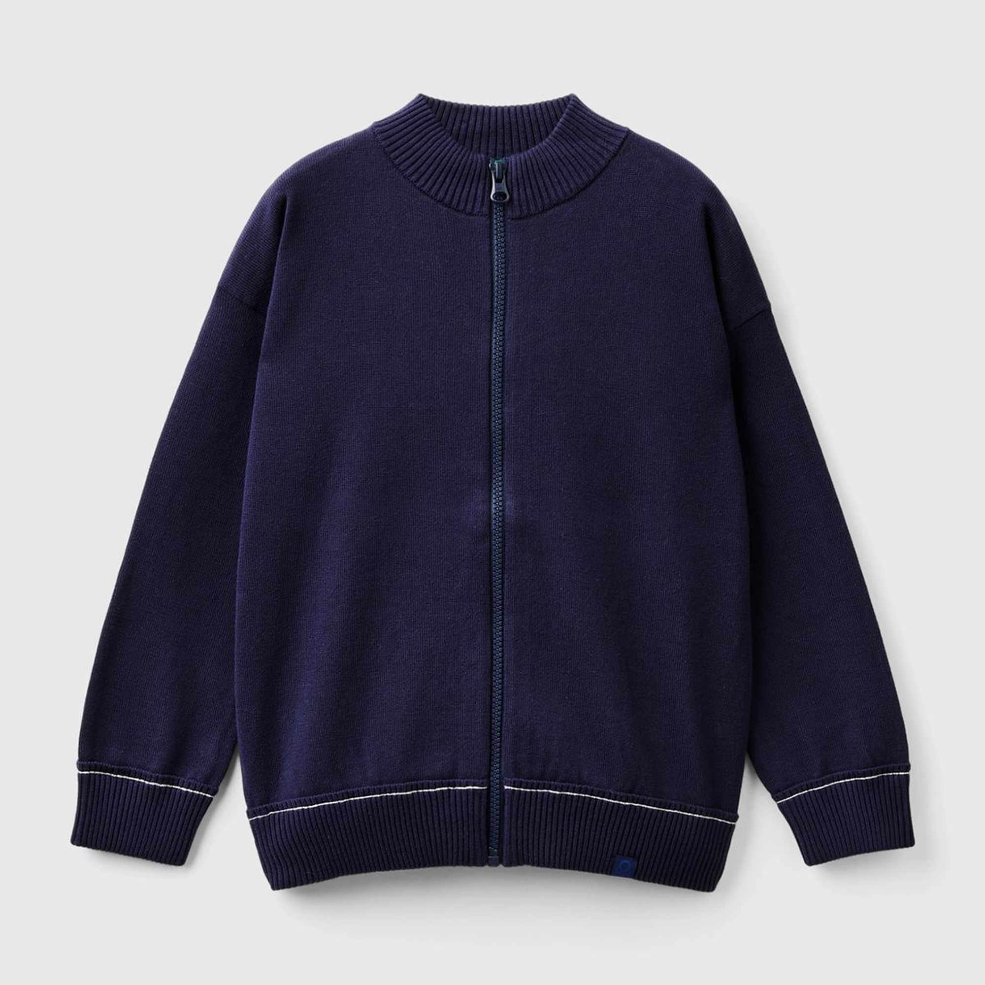 Erkek Çocuk Lacivert Etek Ucu Logo Detaylı Fermuarlı Dik Yaka Hırka