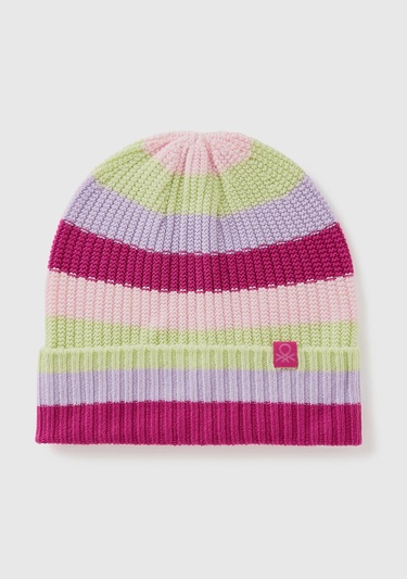  Erkek Çocuk Pembe Mix Logo Etiketli Renk Bloklu Örgü Bere