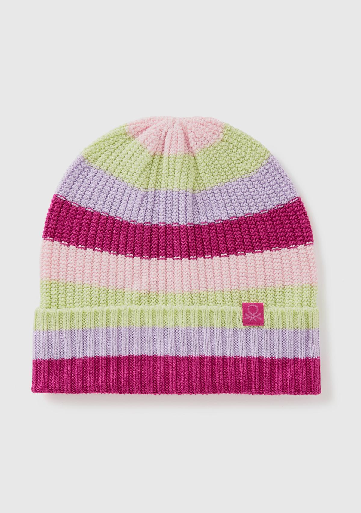  Erkek Çocuk Pembe Mix Logo Etiketli Renk Bloklu Örgü Bere