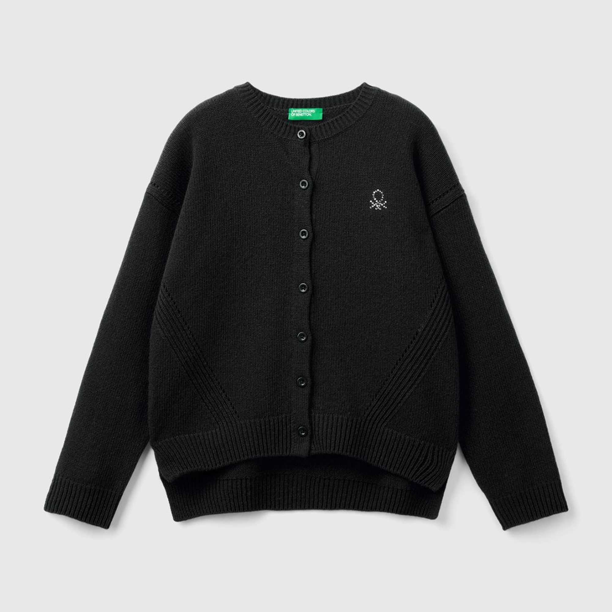 Kız Çocuk Siyah Önü Düğmeli Nervür Detaylı Hırka