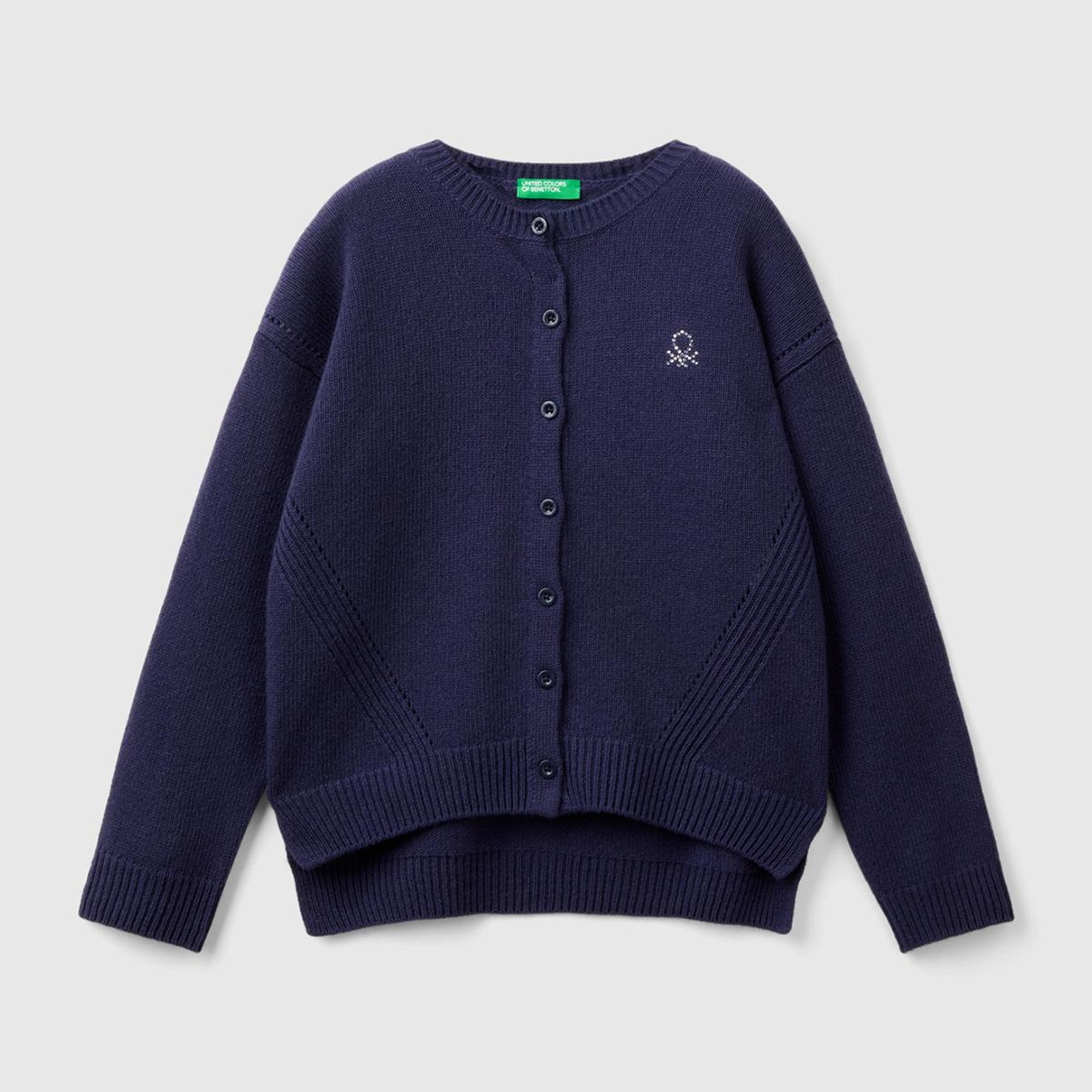 Kız Çocuk Lacivert Önü Düğmeli Nervür Detaylı Hırka