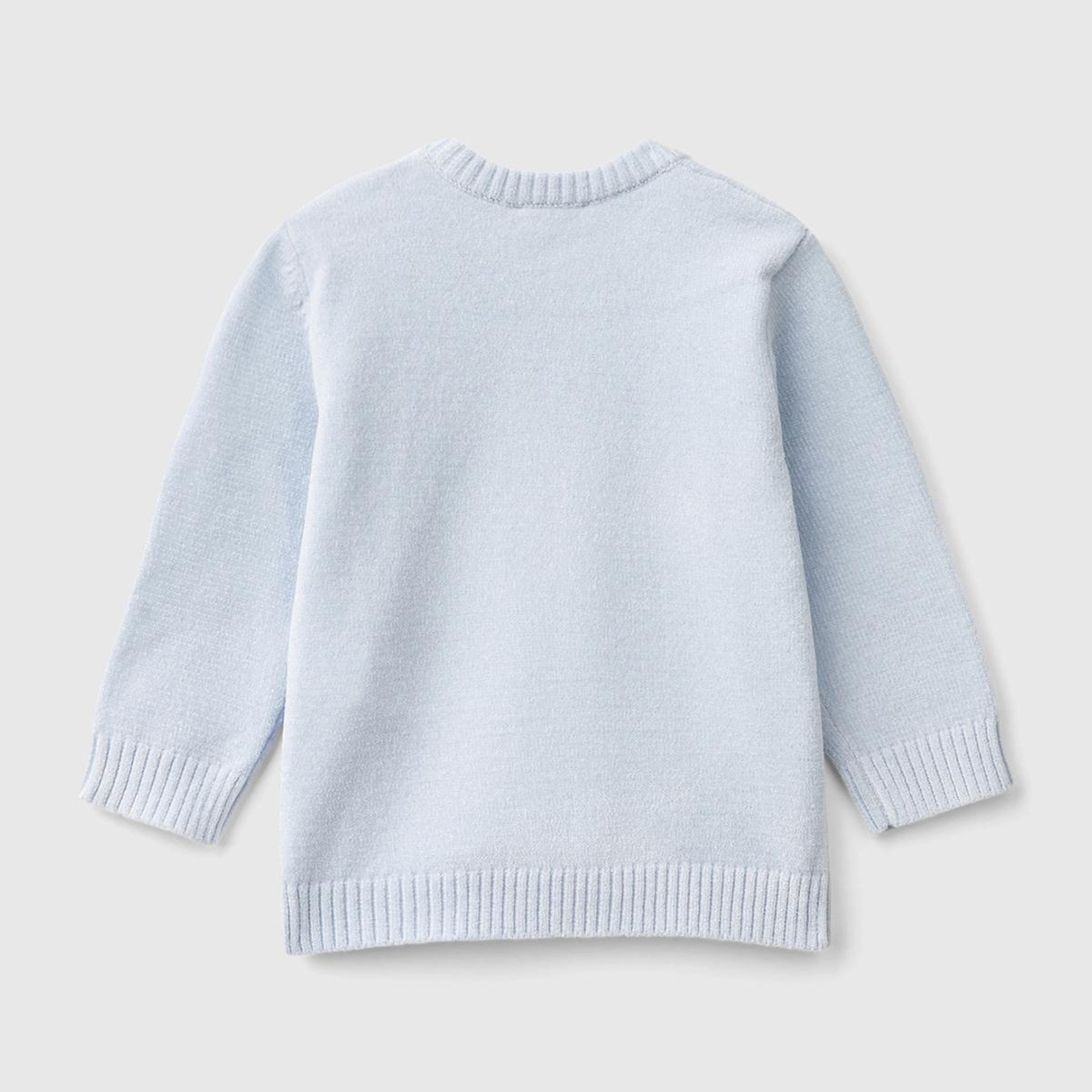 Bebek Toz Mavi Önü Tavşan İşlemeli Omzu Düğme Detaylı Bisiklet Yaka Kazak