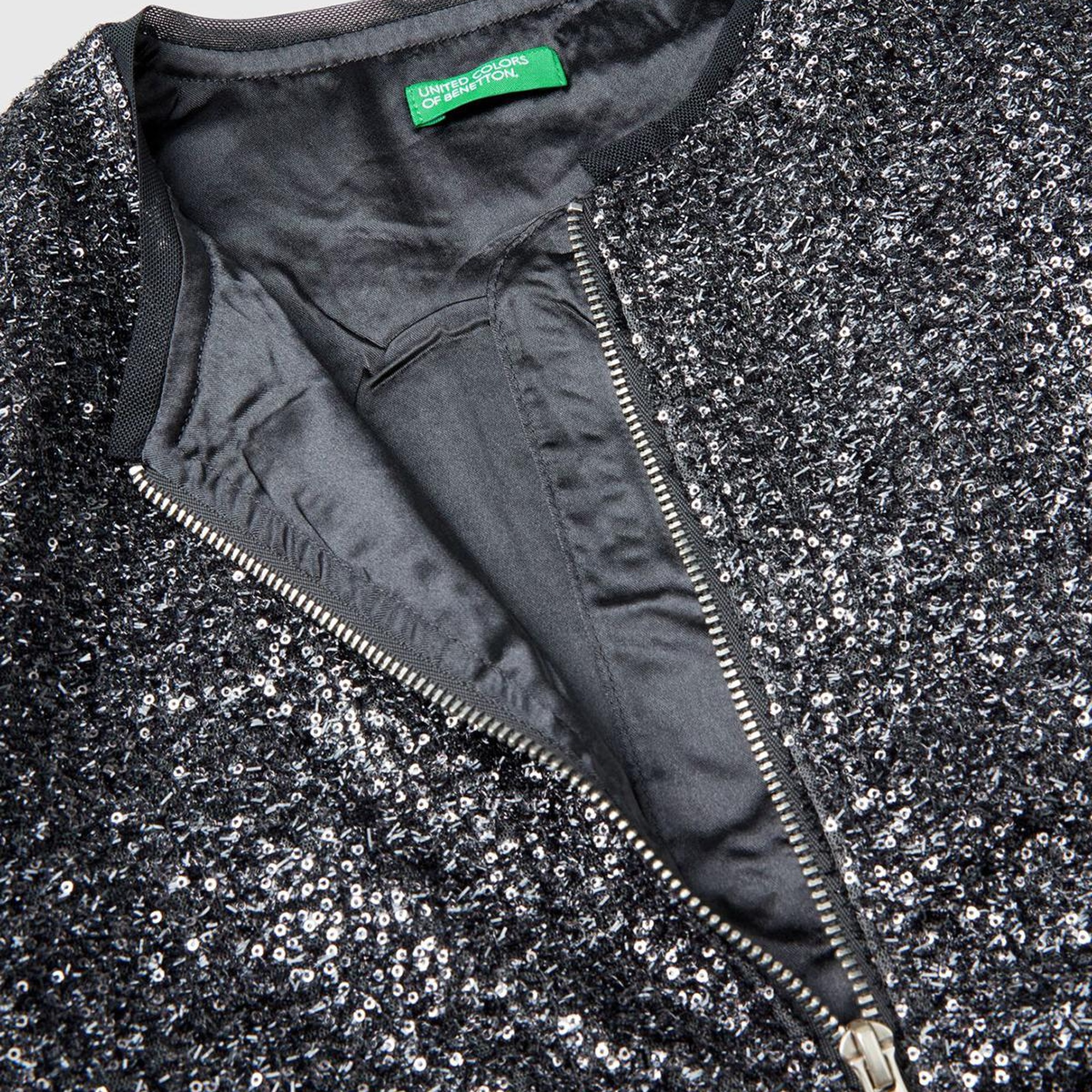 Kız Çocuk Siyah Tamamı Desenli Önü Fermuar Kapamalı Bisiklet Yaka Ceket