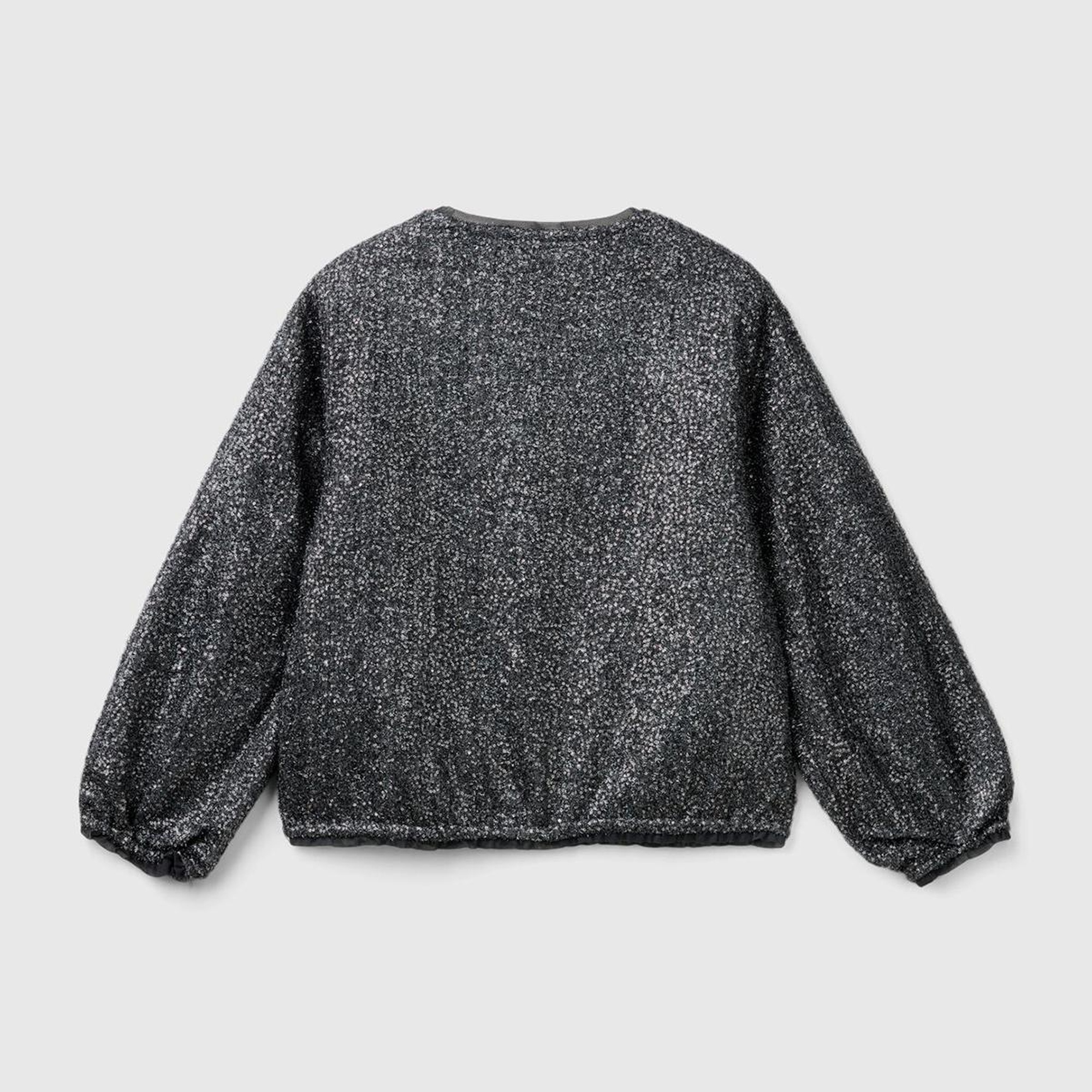 Kız Çocuk Siyah Tamamı Desenli Önü Fermuar Kapamalı Bisiklet Yaka Ceket