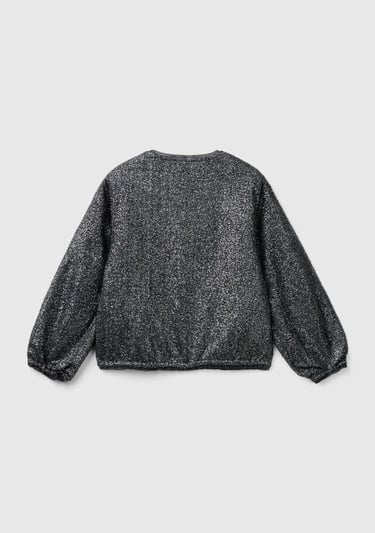  Kız Çocuk Siyah Tamamı Desenli Önü Fermuar Kapamalı Bisiklet Yaka Ceket