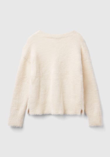  Kız Çocuk Ekru Önü 3 Düğmeli Yanları Yırtmaçlı Hırka