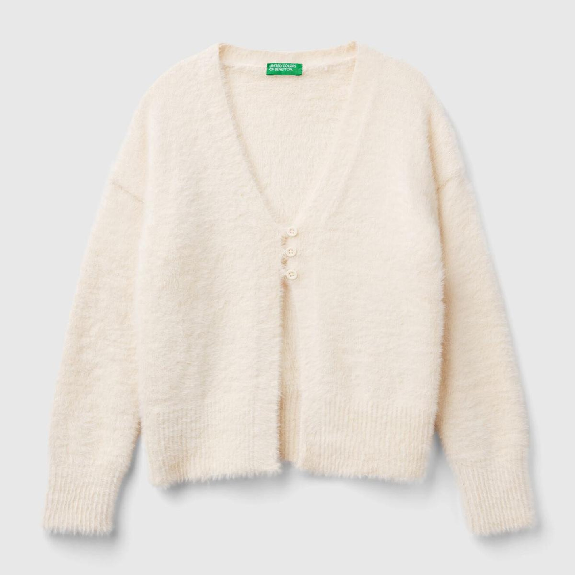 Kız Çocuk Ekru Önü 3 Düğmeli Yanları Yırtmaçlı Hırka