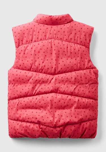  Kız Çocuk Gül Kurusu Logo İşlemeli Tamamı Desenli Pufa Yelek