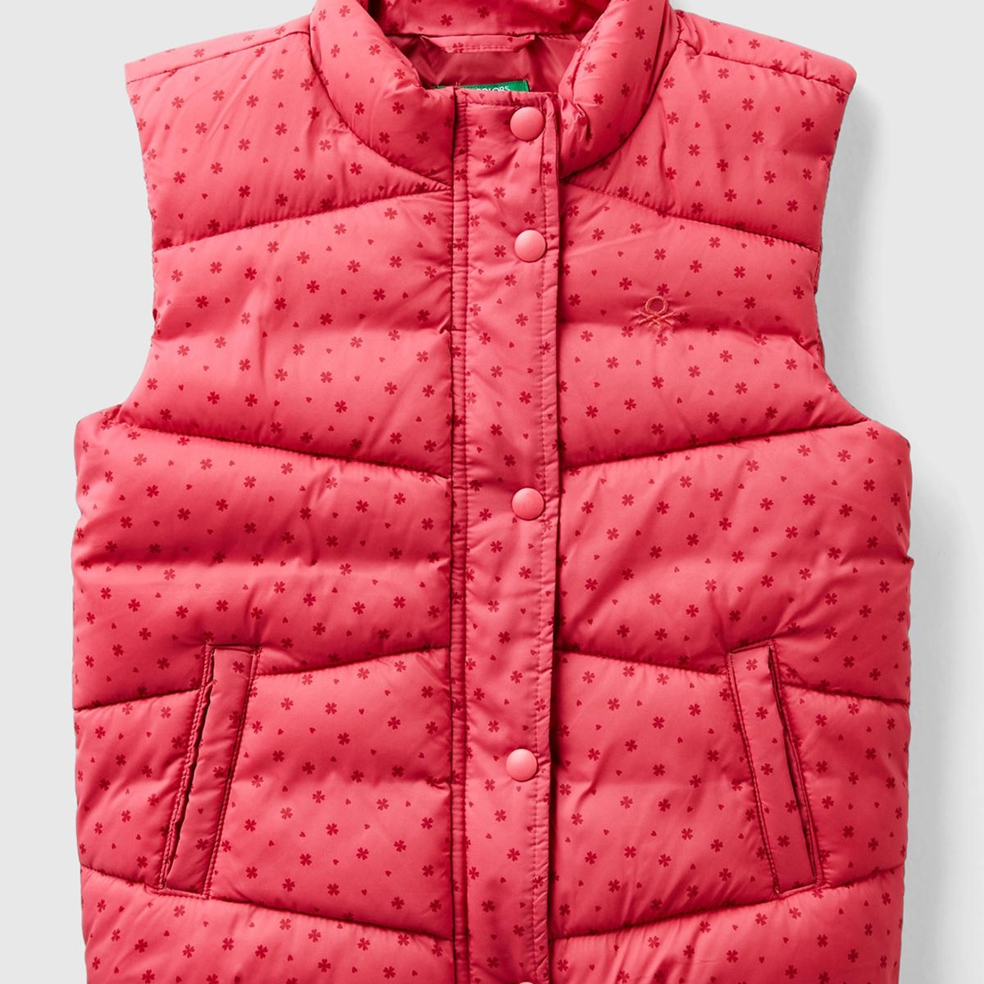 Kız Çocuk Gül Kurusu Logo İşlemeli Tamamı Desenli Pufa Yelek