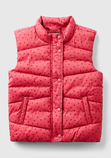  Kız Çocuk Gül Kurusu Logo İşlemeli Tamamı Desenli Pufa Yelek