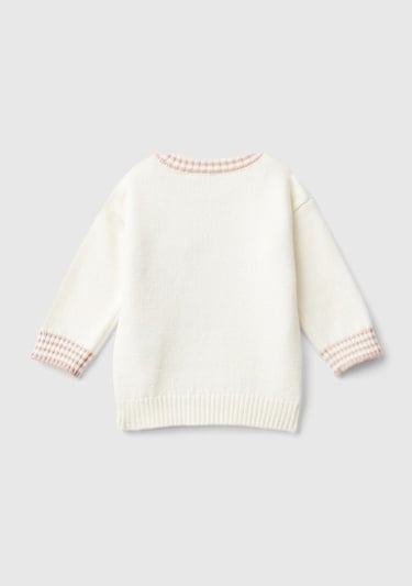  Bebek Beyaz Önü İşlemeli Omzu Düğmeli Bisiklet Yaka Kazak