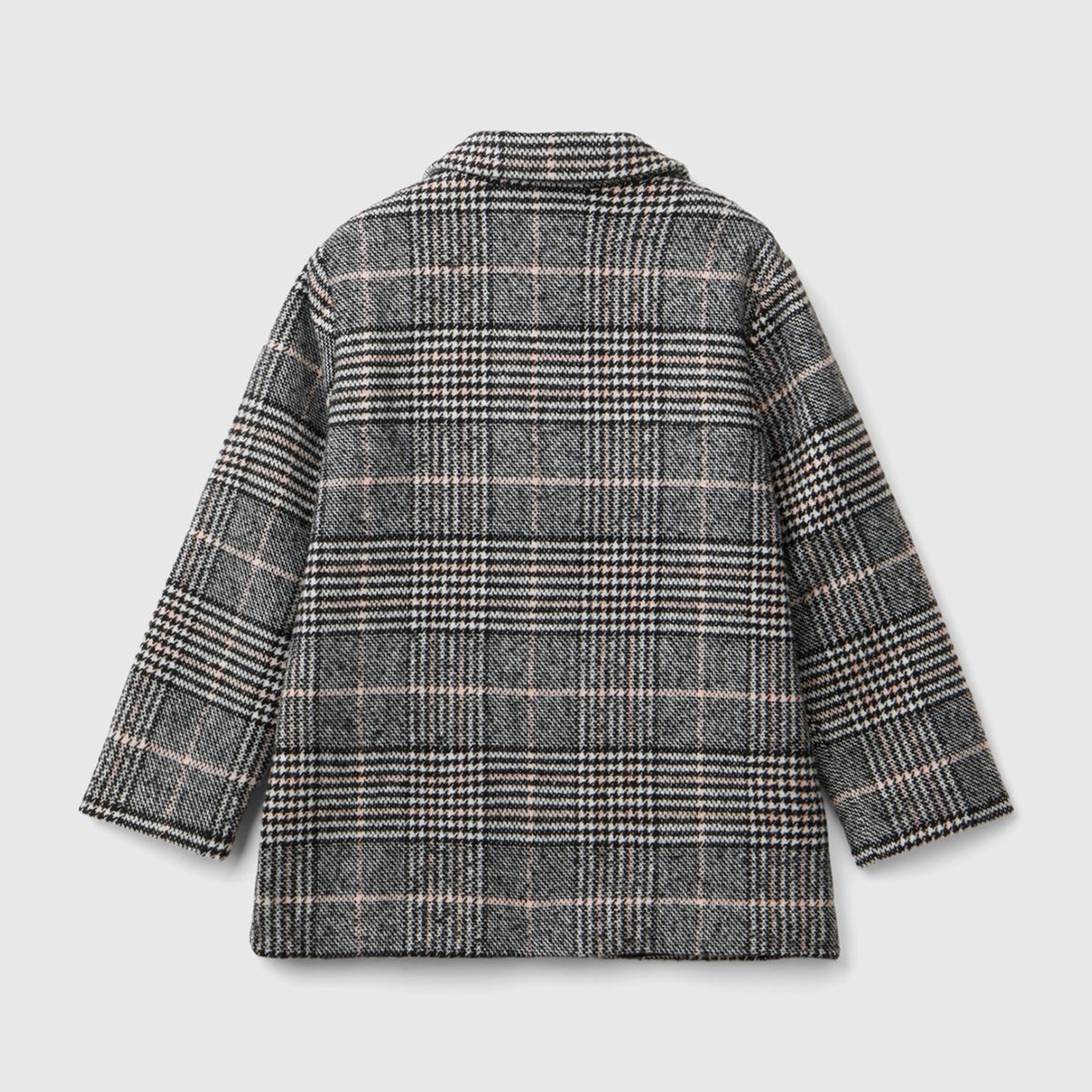 Kız Çocuk Füme Tamamı Desenli Yanları Cepli Kruvaze Tüvit Ceket