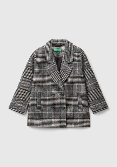  Kız Çocuk Füme Tamamı Desenli Yanları Cepli Kruvaze Tüvit Ceket
