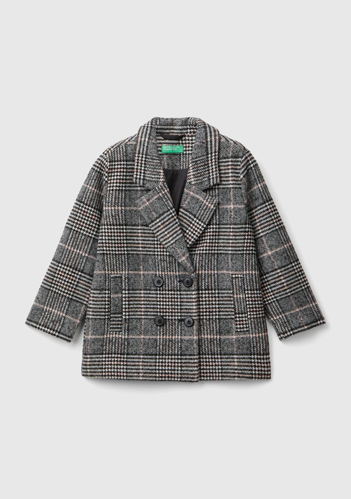  Kız Çocuk Füme Tamamı Desenli Yanları Cepli Kruvaze Tüvit Ceket