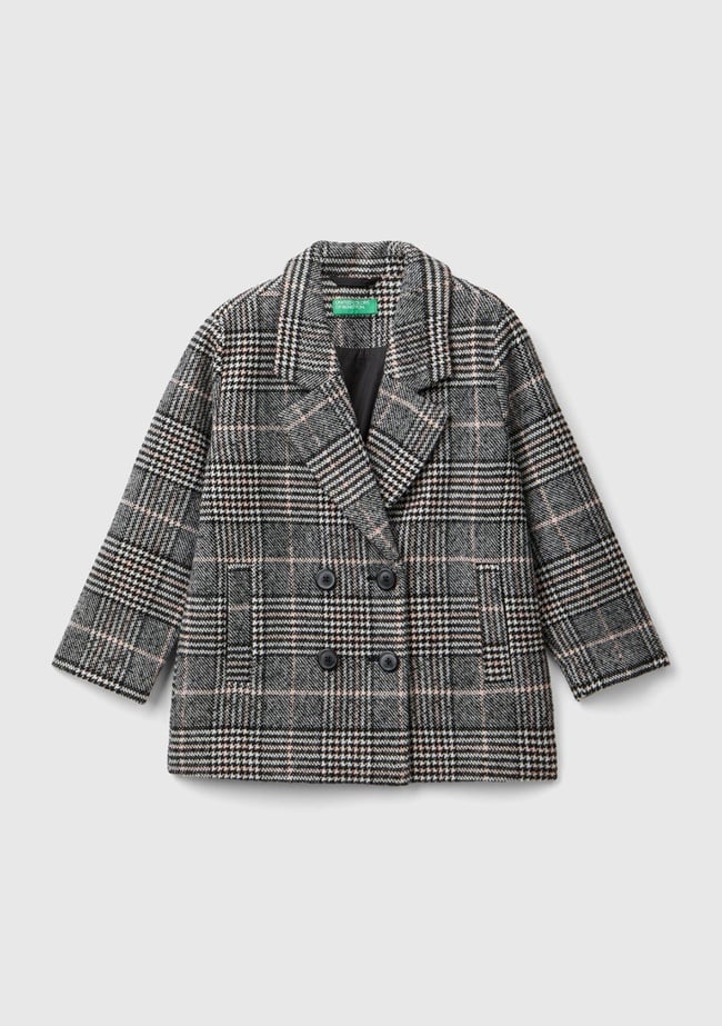  Kız Çocuk Füme Tamamı Desenli Yanları Cepli Kruvaze Tüvit Ceket