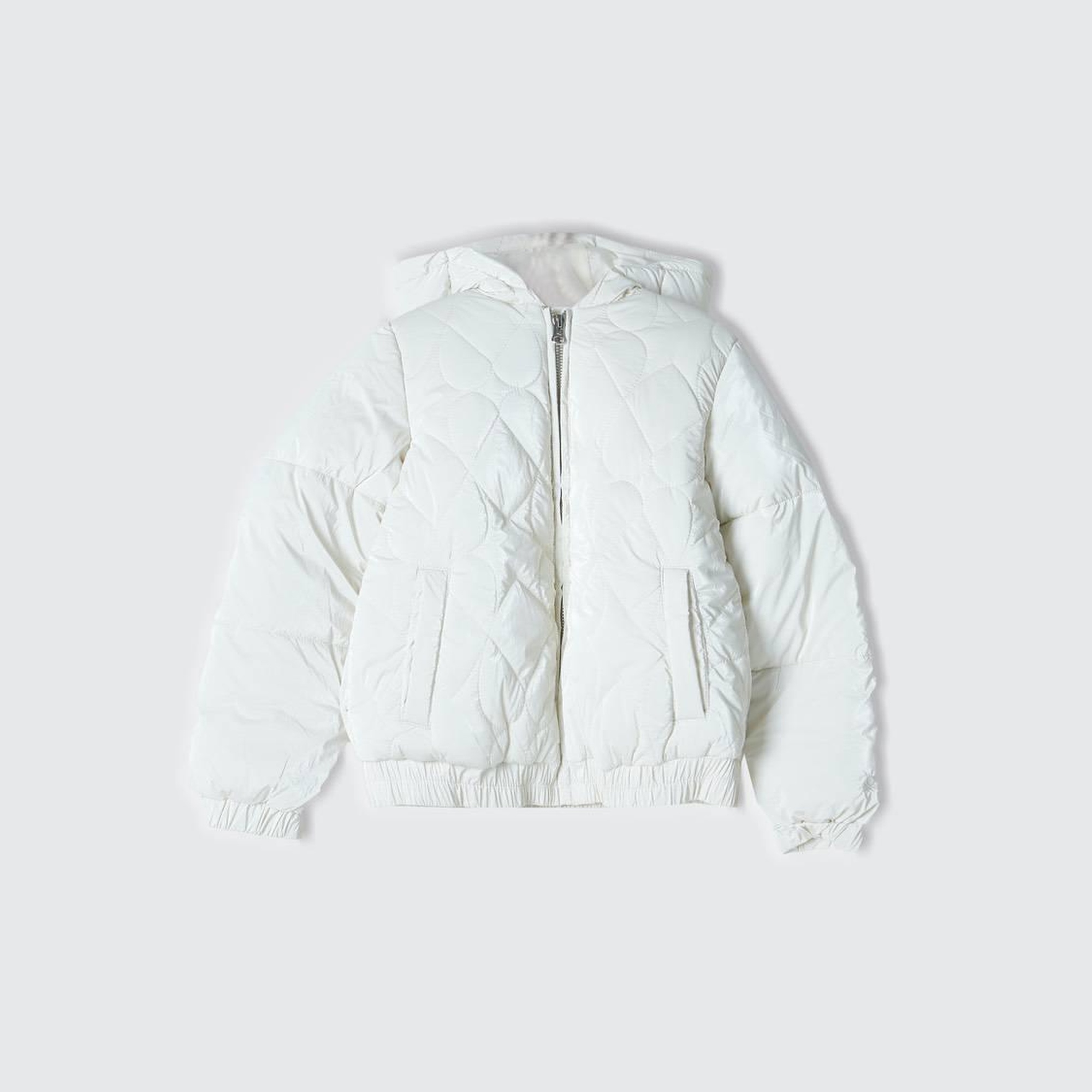 Kız Çocuk Krem Önü Kapitoneli Fermuar Kapamalı Suni Kuş Tüyü Ceket