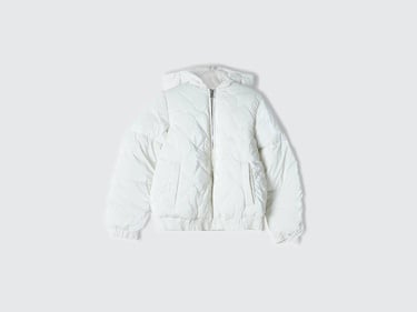  Kız Çocuk Krem Önü Kapitoneli Fermuar Kapamalı Suni Kuş Tüyü Ceket