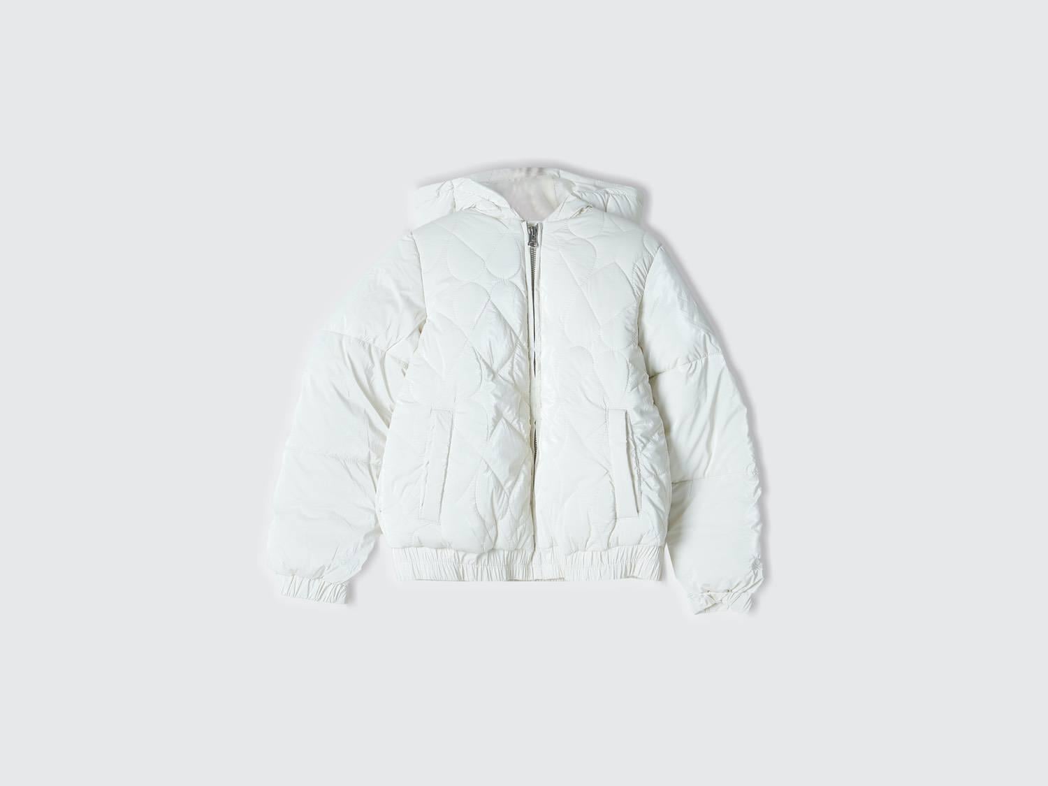  Kız Çocuk Krem Önü Kapitoneli Fermuar Kapamalı Suni Kuş Tüyü Ceket