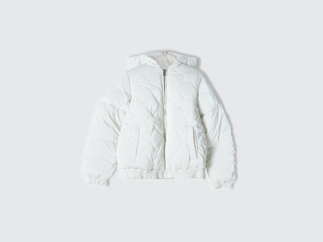  Kız Çocuk Krem Önü Kapitoneli Fermuar Kapamalı Suni Kuş Tüyü Ceket