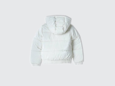  Kız Çocuk Krem Önü Kapitoneli Fermuar Kapamalı Suni Kuş Tüyü Ceket