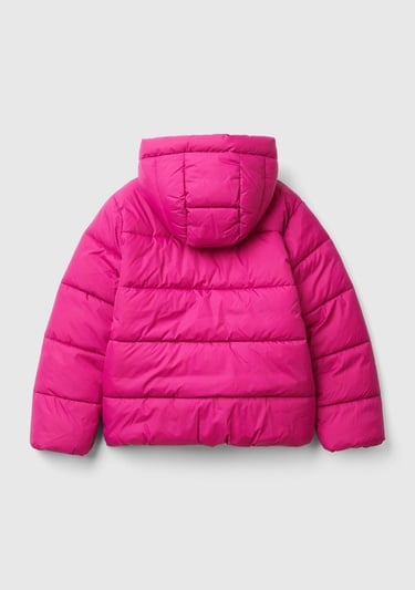  Kız Çocuk Fuşya Sol Göğsü Logo İşlemeli Cepli Kapüşonlu Yüksek Yaka Mont