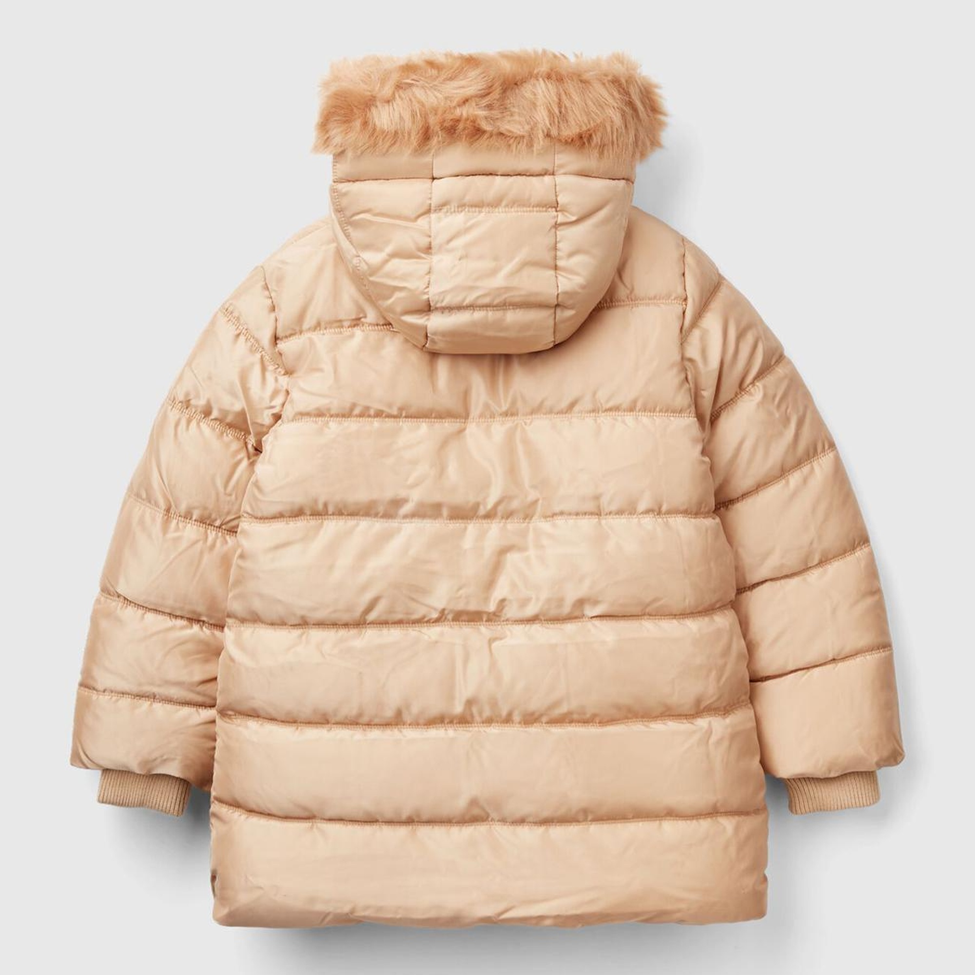 Kız Çocuk Gold Göğsü Logo İşlemeli Fermuarlı Düğme Kapamalı Uzun Pufa Mont