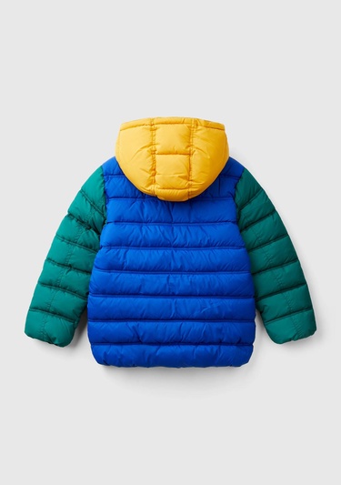  Erkek Çocuk Saks Mavi Logo İşlemeli Pufa Mont
