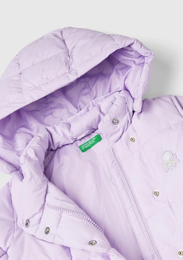  Kız Çocuk Lila Benetton Logolu Pufa Mont