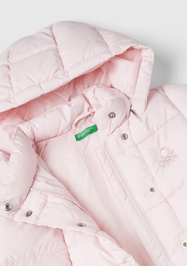 Kız Çocuk Açık Pembe Benetton Logolu Pufa Mont
