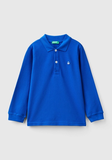  Erkek Çocuk Saks Mavi Logolu Polo T-Shirt