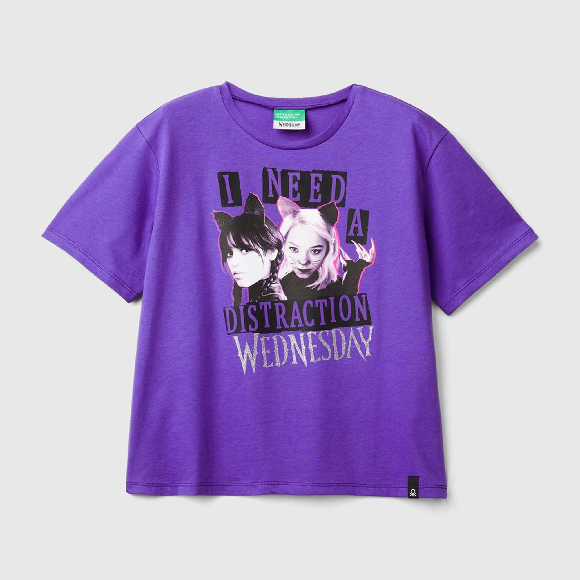 Kız Çocuk Çivit Mavisi Etek Ucu Logo Etiketli Önü Fotoğraf Baskılı T-Shirt