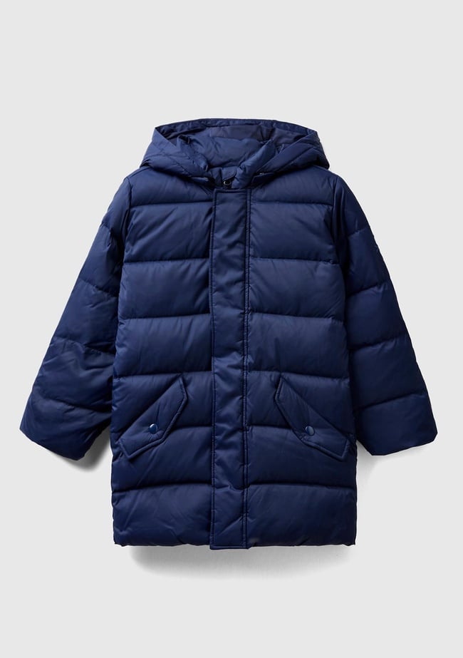  Erkek Çocuk Lacivert Logo İşlemeli Kaztüyü Uzun Mont